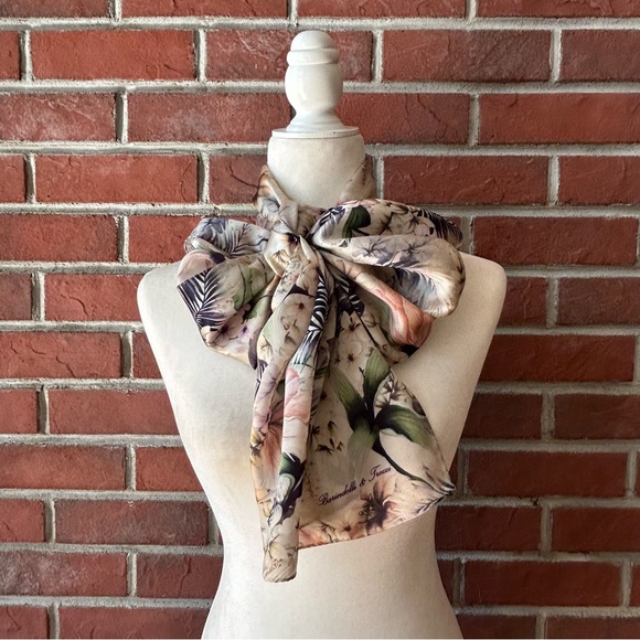 •Barindelli & Trezzi Signed Logo Floral Silk Scarf 16”x62”Made In Italy NWOT - Picture 6 of 11
